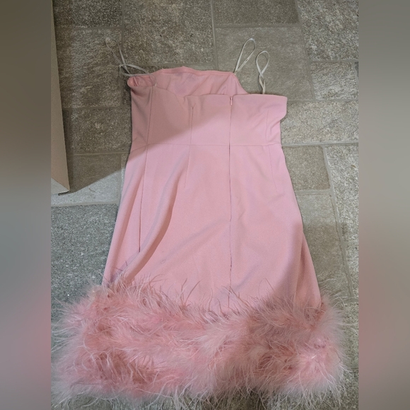 Lulus Ostritch Fabulous Delight Light Pink Strapless Bustier Feather Mini Dress - Picture 12 of 13